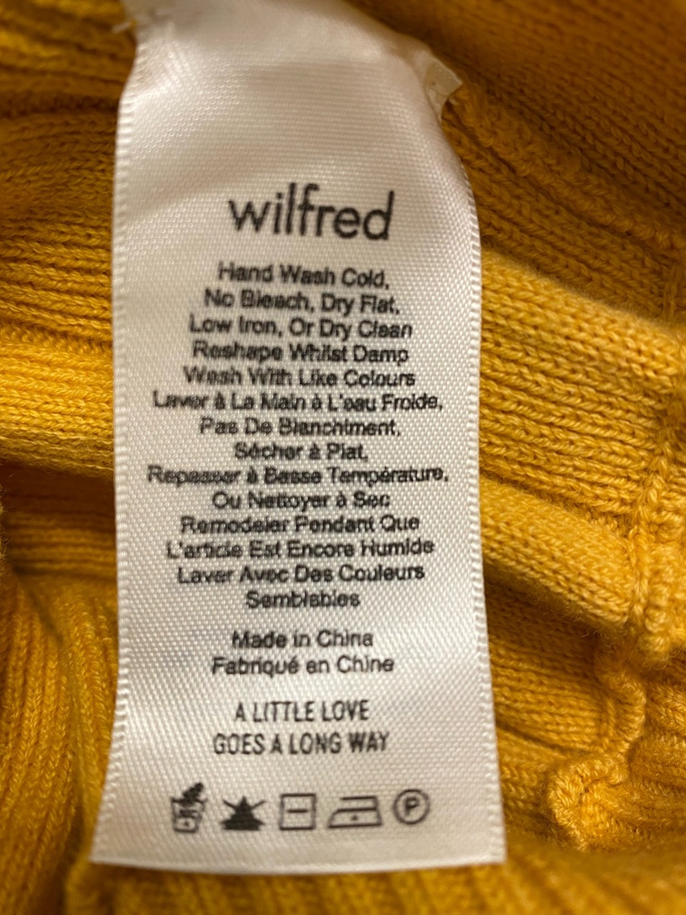 Aritzia Wilfred Icalma Sweater Marino Wool Cotton Mustard Yellow Ribbed Size M - Picture 11 of 11